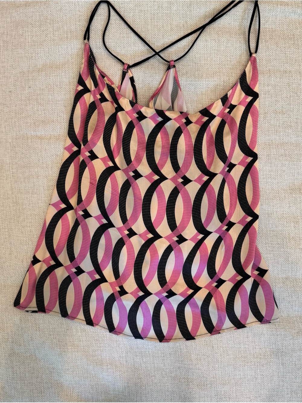HOST & VAR Women’s Geometric Silk-Like Cami Top in Pink, Black & White